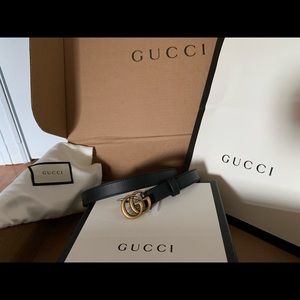 Leather belt with double G buckle